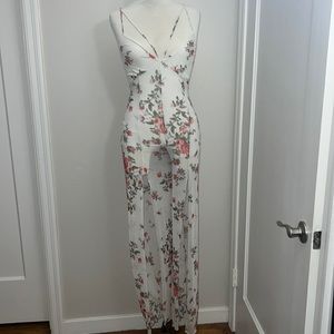 White Floral Sheer One Piece Jumpsuit Romper Size Small